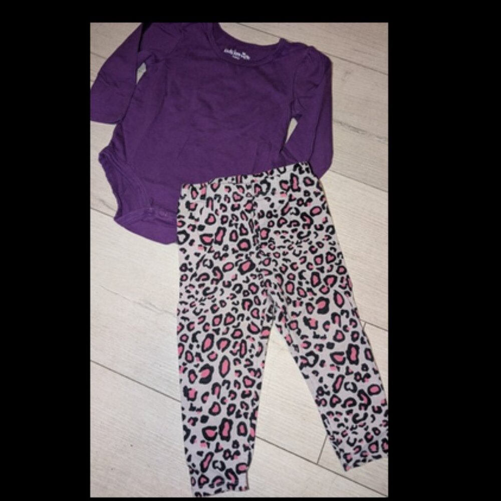 Vintage Y2K Baby Girls Purple Onesie Top & Leopard Print Leggings Sz 12M